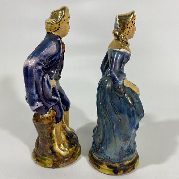 Vtg Staffordshire Man & Woman Majolica art Pottery Figurine Pair cottagecore - Picture 6 of 15